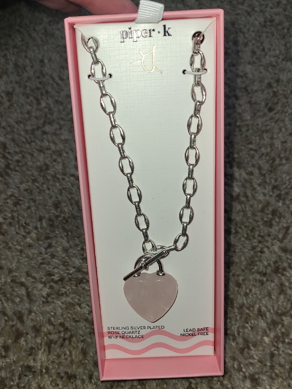 Piper Rose Quartz Heart Pendant Chain Necklace in Silver and Pink